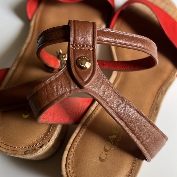 Coach Red Leather Sandals Size 9 B - Picture 4 of 8